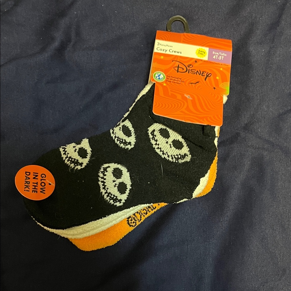 NWT Disney Nightmare Before Christmas Glow-in-the-Dark Kids Socks